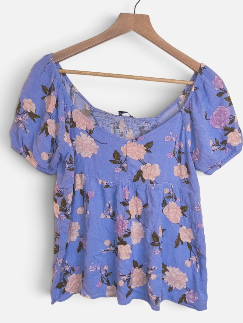 American Eagle Peplum Top Blue Floral